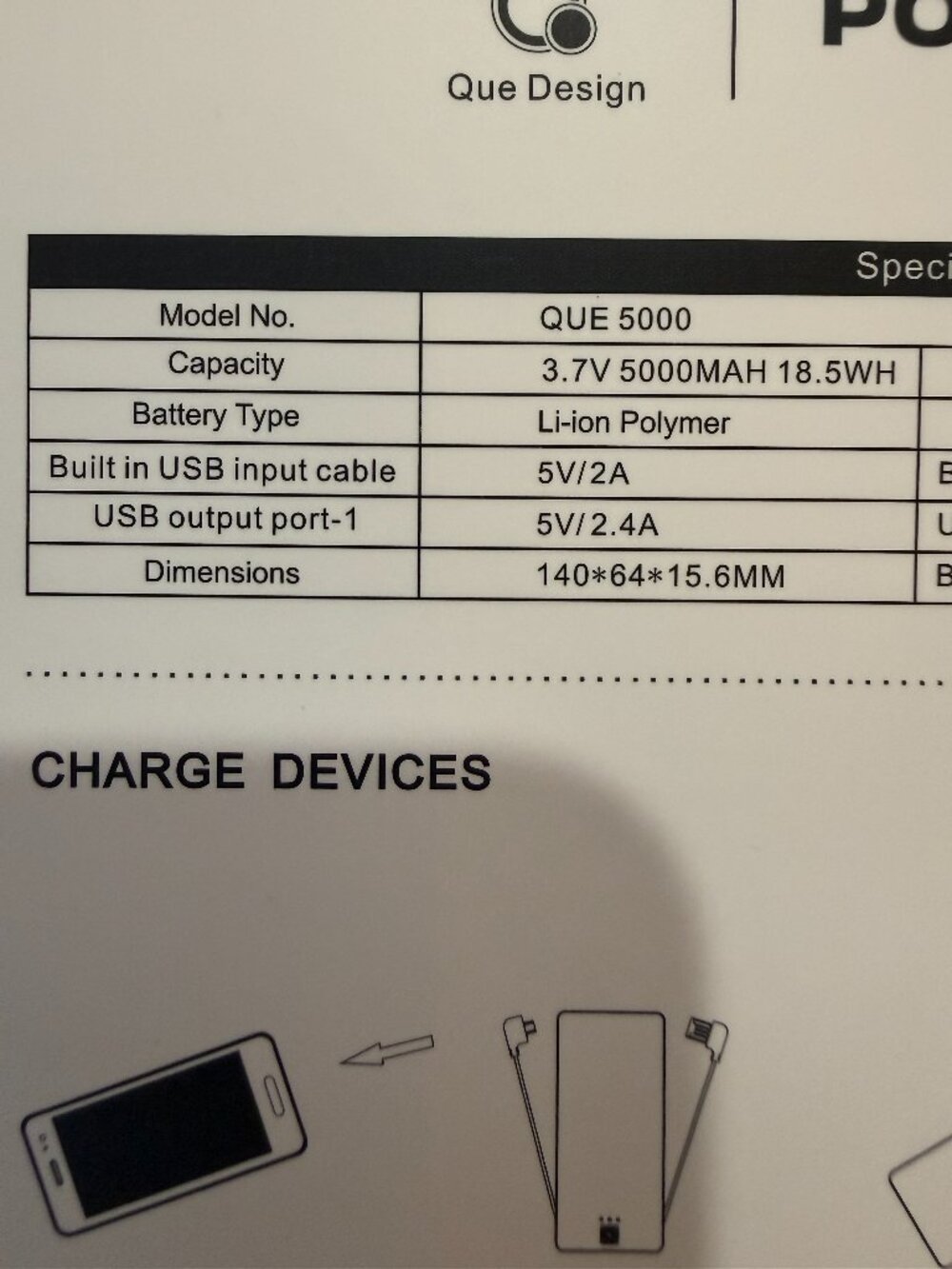 🐥 SOLD OUT!!! 🐥 Que Design Power Bank 5000mAh - NEW - Picture 5 of 6
